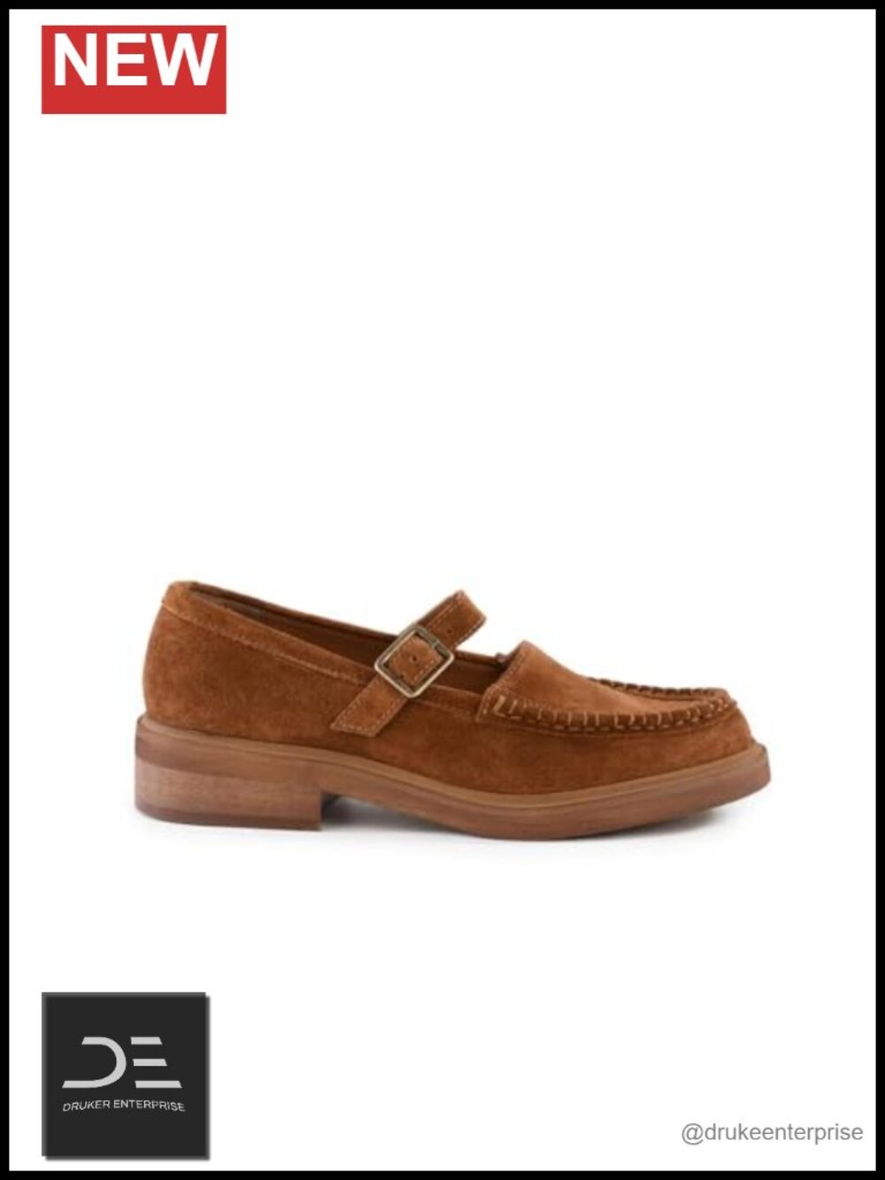Suede Mary Jane Loafers Women Low Block Heel Round Toe Buckled Strap